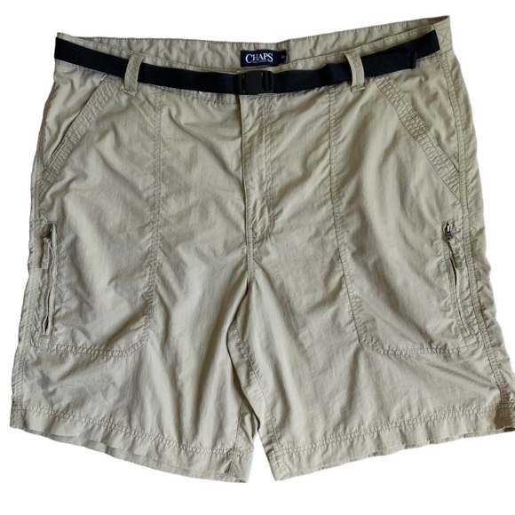 Chaps Flat Front Nylon Safari Shorts Zip Cargo Pockets Built-in Belt Tan Sz 42 - Picture 7 of 15